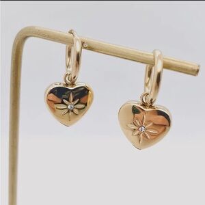 18k Gold plated Heart Earrings with Floral Diamond Detail